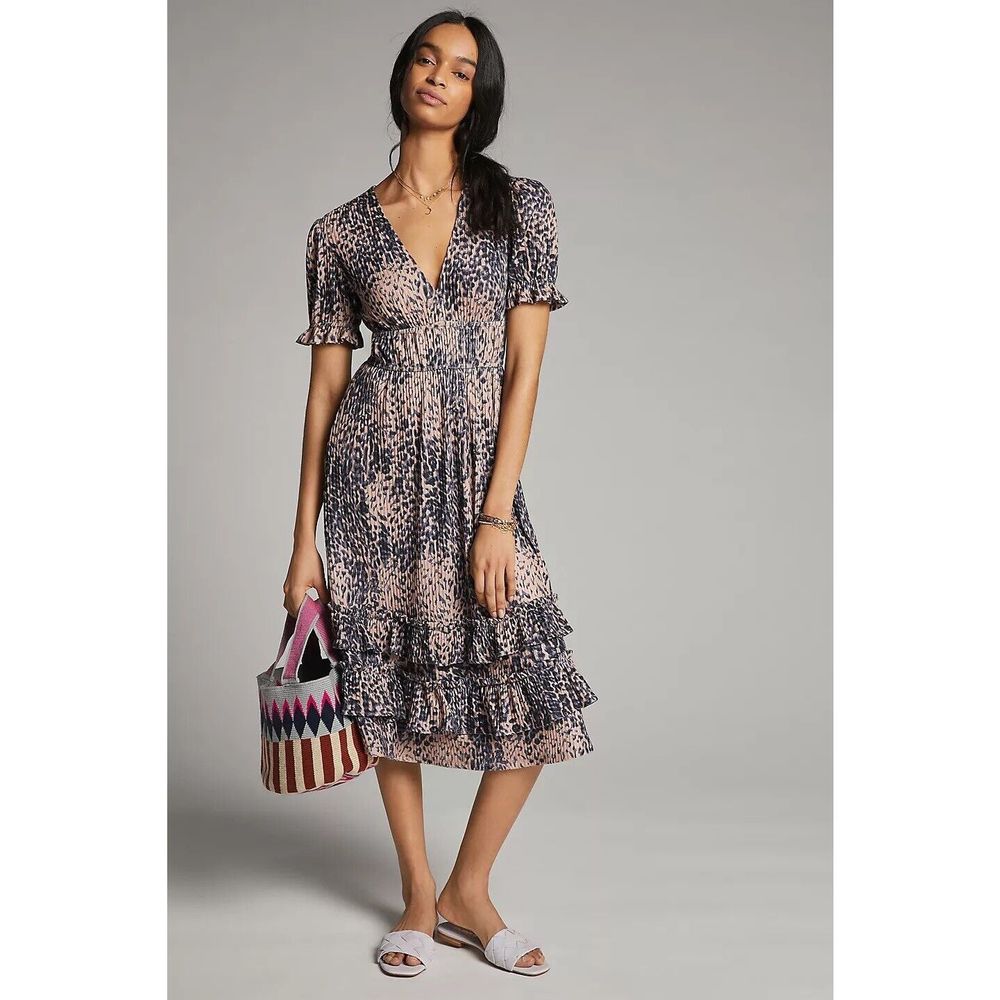 Anthropologie Hutch Adelia Ruffled Midi Dress Size Xs